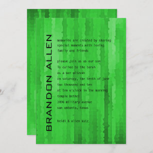 Invitation Bar Mitzvah Bright Green Techno Streaks