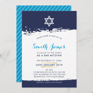 Invitation BAR MITZVAH cool moderne trait d'interpolation ble