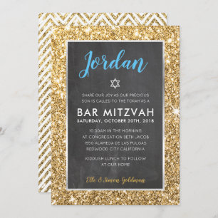 Invitation BAR MITZVAH cool tableau noir parties scintillant 