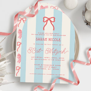 Invitation Bar Mitzvah Coquette Arc Rouge & Rayures Bleues