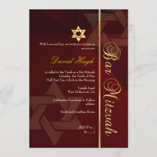 Invitation Bar Mitzvah/Crimson rouge/or