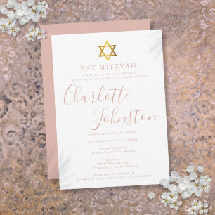 Invitation Bar Mitzvah de style moderne rose