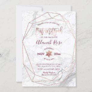 Invitation Bar Mitzvah en marbre blanc de PixDezine / Or rose