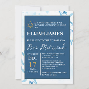 Invitation Bar Mitzvah étoile de David moderne élégant bleu o