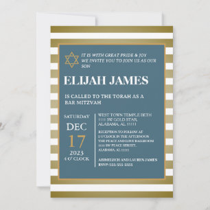 Invitation Bar Mitzvah étoile de David moderne élégant bleu o