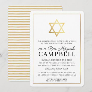 Invitation BAR MITZVAH étoile d'or traditionnel moderne noir