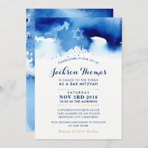 Invitation BAR MITZVAH étoile moderne bleu aquarelle invitati