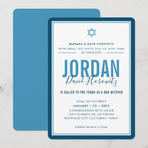 Invitation BAR MITZVAH étoile moderne garçon denim bleu simpl