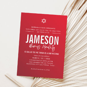 Invitation BAR MITZVAH étoile moderne garçon rouge Bourgogne 