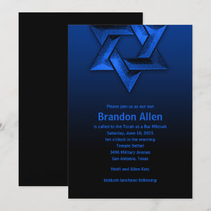 Invitation Bar Mitzvah Étoile noire et bleue de David