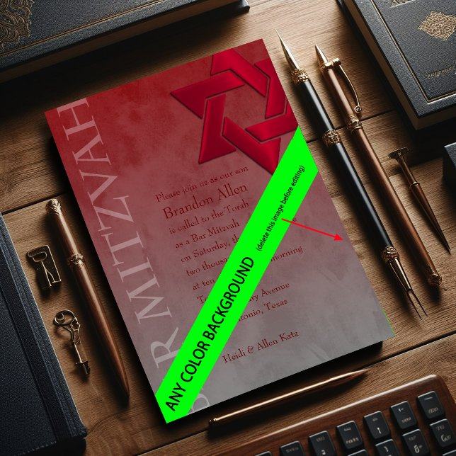 Invitation Bar Mitzvah Étoile rouge élégante de David Ombre (Créateur téléchargé)