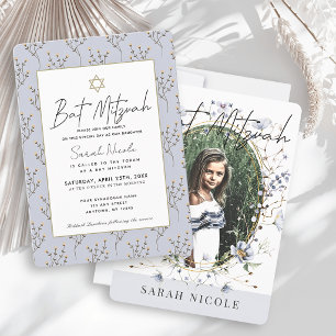 Invitation Bar Mitzvah Fleur Sauvage Bleue Photo