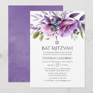 Invitation Bar Mitzvah Fleur Violet Coquelicot