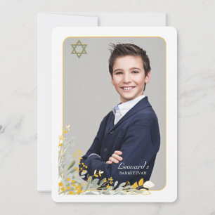 Invitation Bar Mitzvah Fleurs de champs dorées Pho