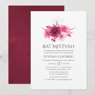 Invitation Bar Mitzvah Floral Automnal Aquarelle Rose Et Bour