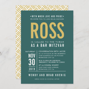 Invitation BAR MITZVAH Forêt de type bloc moderne or vert