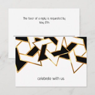 Invitation Bar Mitzvah Gold Black White Star de David