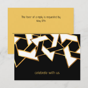 Invitation Bar Mitzvah Gold Black White Star de David
