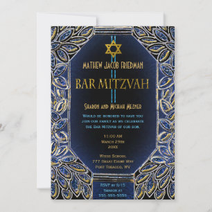 Invitation Bar Mitzvah Gold et Blue