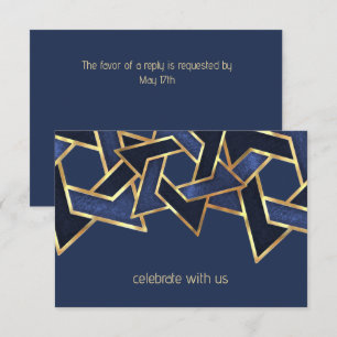 Invitation Bar Mitzvah Gold Navy étoile bleue de David