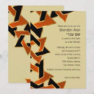 Invitation Bar Mitzvah Gold Orange Black Star de David
