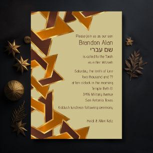 Invitation Bar Mitzvah Gold Orange étoile Brown de David