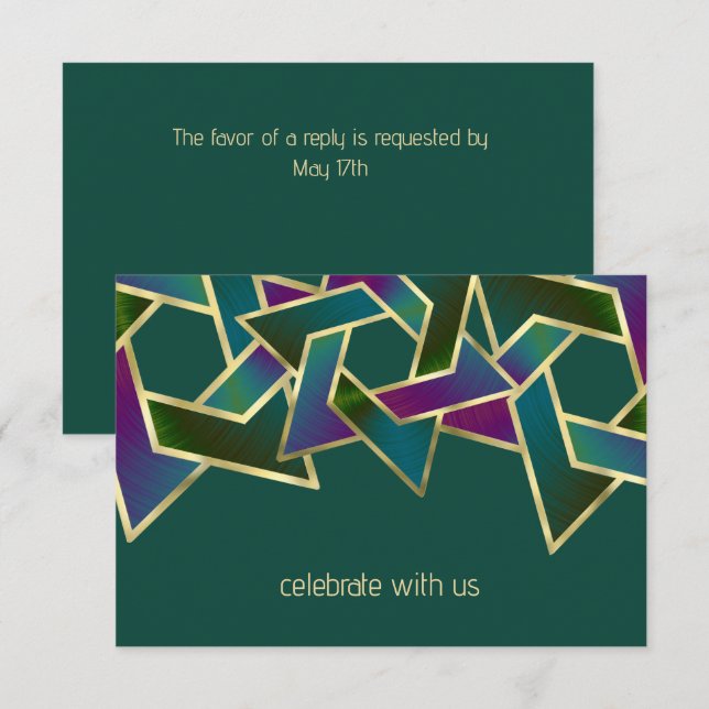 Invitation Bar Mitzvah Gold Purple Blue Green Star de David (Devant / Derrière)