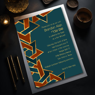 Invitation Bar Mitzvah Gold Turquoise Blue Rust Star de David