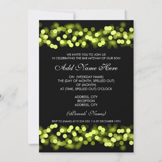 Invitation Bar Mitzvah Green Hollywood Glam (Devant)