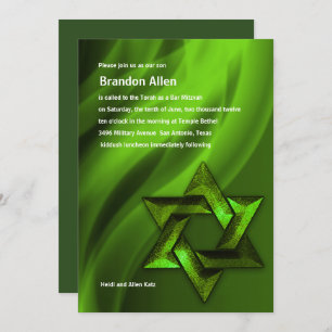 Invitation Bar Mitzvah Green Star de David