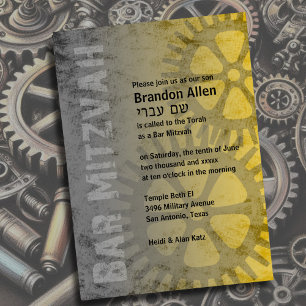 Invitation Bar Mitzvah Industrial Grunge Your Color w Yellow