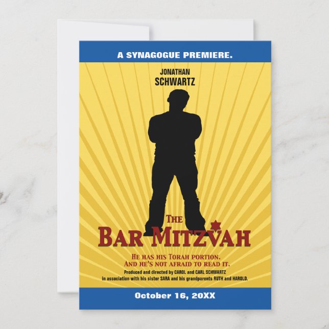 Invitation Bar Mitzvah Invitation Bleu jaune (Devant)