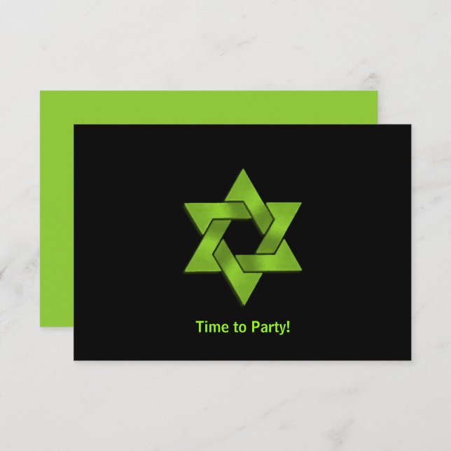 Invitation Bar Mitzvah Lime Green Black Star de David Party (Devant / Derrière)