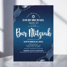 Bar Mitzvah Modern Navy Blue Ombre Agate Script Da