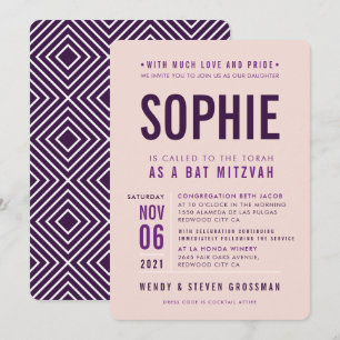 Invitation BAR MITZVAH moderne chic type aubergine rousse ros