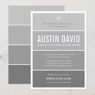 Invitation BAR MITZVAH moderne dégradé gris moyen gris gris m