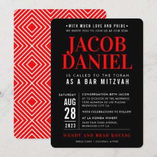 Invitation BAR MITZVAH moderne empilement géométrique noir ro