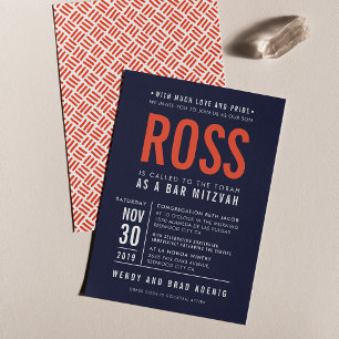 Invitation BAR MITZVAH moderne en gros bloc type marine orang