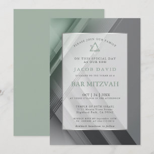 Invitation Bar Mitzvah moderne Géométrique Charbon vert