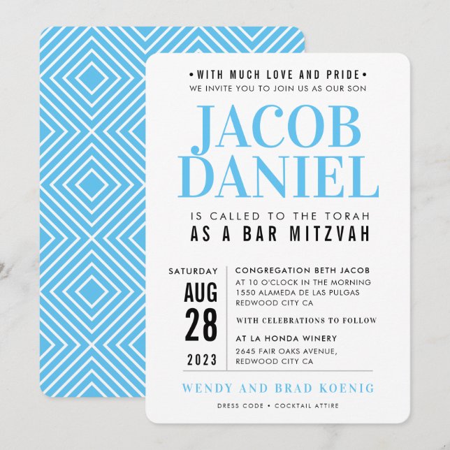Invitation BAR MITZVAH moderne géométrique empilage sportif b (Devant / Derrière)