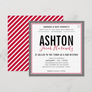 Invitation BAR MITZVAH moderne masculin rouge noir sport Invi