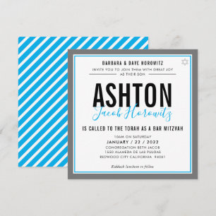 Invitation BAR MITZVAH moderne masculine aqua gris sport