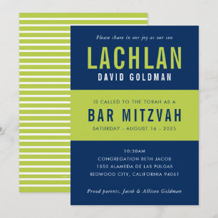 Invitation BAR MITZVAH moderne minima typographie bleu chaux