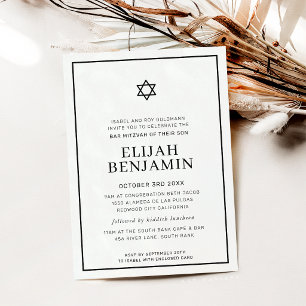 Invitation BAR MITZVAH moderne minimal étoile bordure noir bl