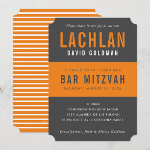 Invitation BAR MITZVAH moderne minimaliste typographie gris o