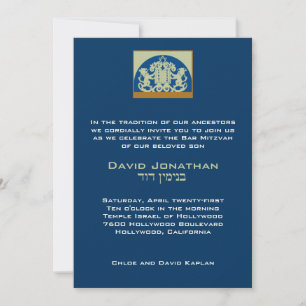 Invitation Bar Mitzvah Navy Sage Lions