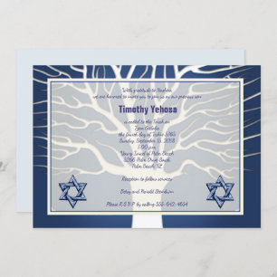Invitation Bar Mitzvah Navy Tree of Live