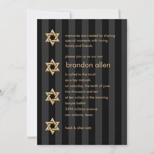 Invitation Bar Mitzvah N'importe quelle bande de couleur Gold (Devant)