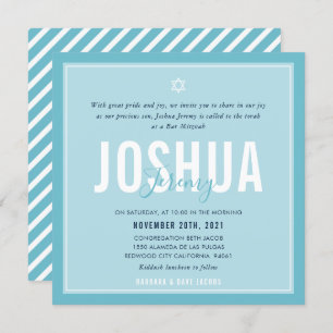 Invitation BAR MITZVAH nom moderne ciel bleu clair