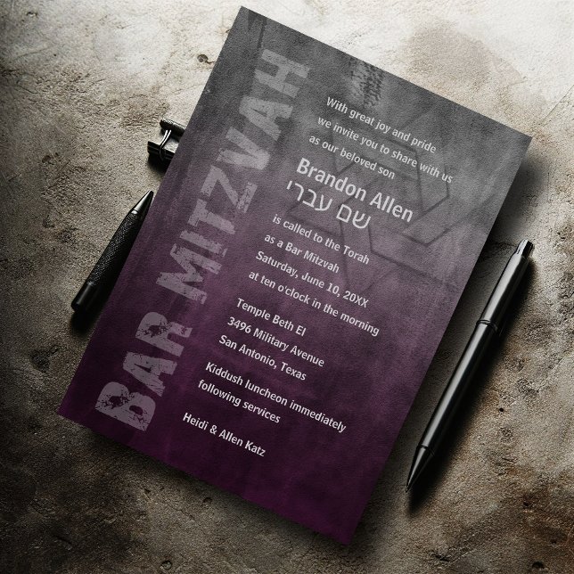 Invitation Bar Mitzvah Ombre Grunge Plum (Créateur téléchargé)
